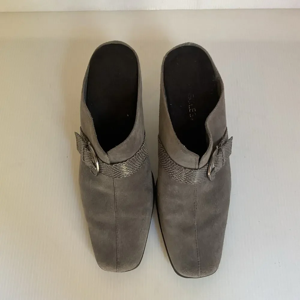 Aerosoles Women’s Size 8 Gray Suede Mule Heels Buckle Slip On Shoes